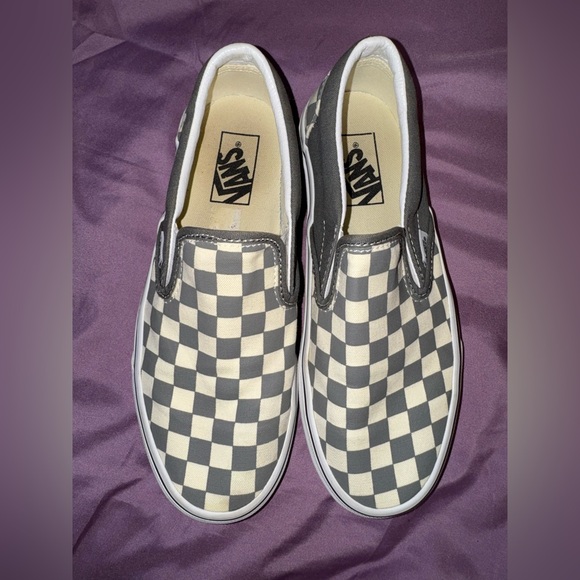 Vans Classic Slip-On sneakers pewter and true white checkerboard colorway Sz 7.5 - Picture 2 of 11